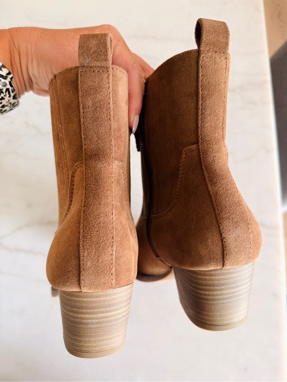 Universal Thread Chestnut Brown Suede Ankle Booties with Stacked Heel - Picture 5 of 6